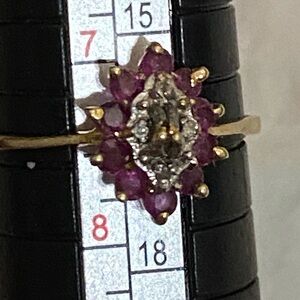 14k Yellow Gold Genuine Ruby And Diamond Cocktail Ring, Size 7.5